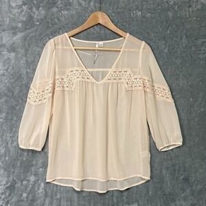 LC Lauren Conrad Womens Dainty Fairy Sheer Lace Top‎ Size XSmall 3/4 Sleeve Boho